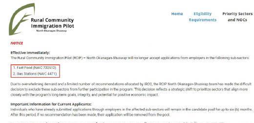 加拿大移民政策调整：North Okanagan-Shuswap社区限制特定行业雇主担保