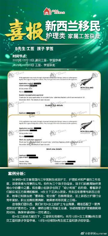 36岁三甲医院护士为子女教育移民新西兰，丈夫工签与孩子学签双双获批！
