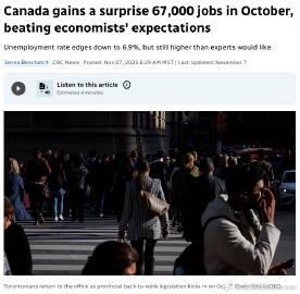 加拿大就业市场逆势爆发!10月新增6.7万岗位,这些行业正在疯狂招人